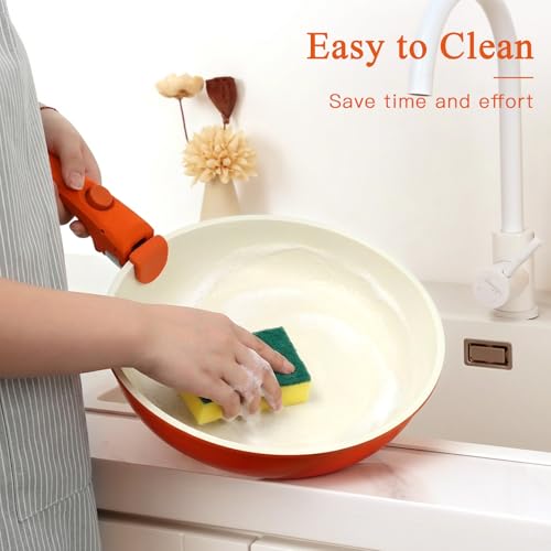 طقم اواني ومقالي من 5 قطع من جي اي بي بي، طقم اواني طهي غير لاصقة بمقبض قابل للفصل، اواني طهي مطلية بالسيراميك غير لاصقة مع مقبض قابل للازالة، مجموعة اواني طهي ار في، برتقالي متدرج