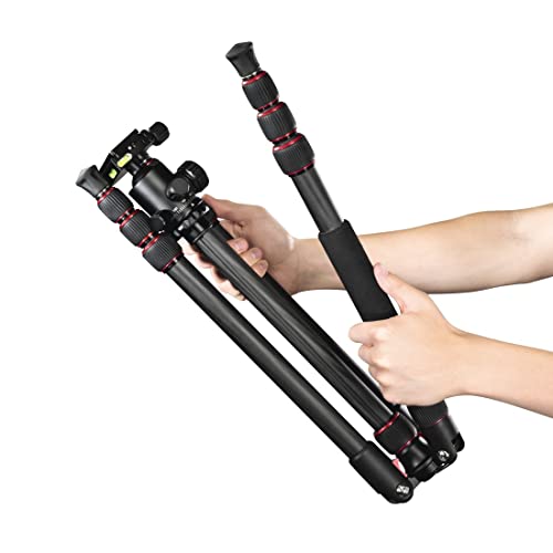 Hama Reisestativ „Ramble II Duo“ Carbon-Stativ (Kamerastativ, Handy-Stativ mit Handy-Halterung, Dreibein-Stativ Carbon-leicht, Fotostativ 3-fach ausziehbar, mit Einbein, Kugelkopf, Arca Swiss) schwarz