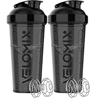 VELOMIX -2 Pack- 28 oz Protein Shaker Bottles for Protein Mixes - 2x Wire Whisk | Leak Proof Shaker Cups for Protein Shakes | Protein Shaker Bottle Pack | Shakers for Protein Shakes - 2xBlack