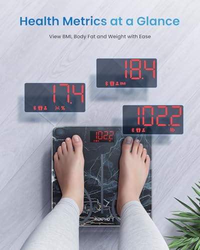 Renpho Weighing Scales For Body Weight, Smart Body Fat Scale Bluetooth, Digital Bathroom Scales, Bmi Body Composition Monitors With Smartphone App, Marble, Elis 1 - 2