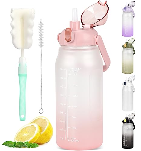 GXCROR - Botella de agua grande de 2 litros con rotulador de tiempo y paja, ¡mantén hidratado con nuestra gran botella de agua