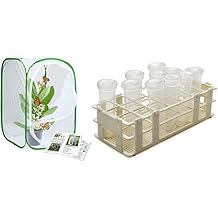 Insect and Butterfly Habitat Cage Terrarium Pop-up 23.6 Inches Tall with 10Pcs 60Ml Floral Tubes with Rack Holder for Milkweed Cuttings