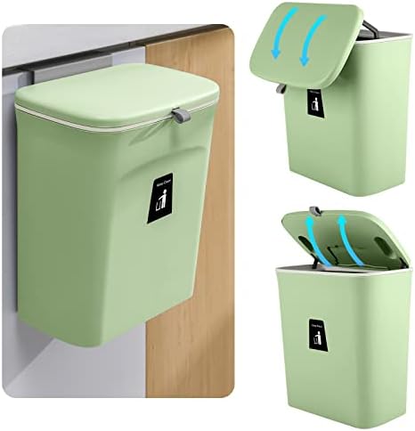 KWANITHINK Hanging Kitchen Bin with Lid, Cupboard Bins for Kitchen Cabinet Door, Trash Can Waste Bins Under Sink Counter Top, Trash Bin for Bedroom Bathroom Office Motorhome 9L