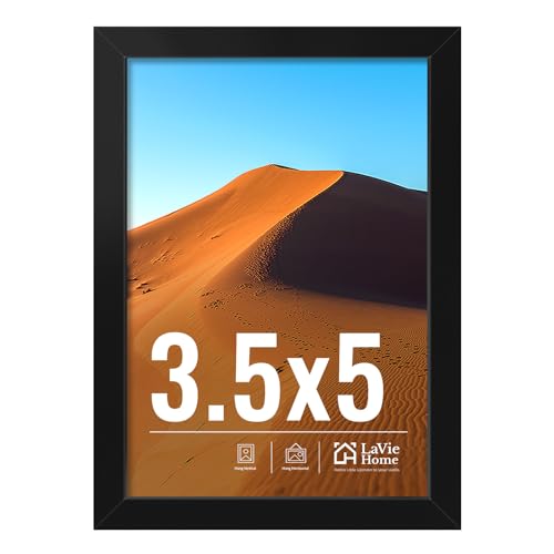 Image of LaVie Home 3.5x5 Picture Frame for Wall Display, 3.5x5 Black Picture Frame with HD Plexiglas, 3.5 x 5 Matted Frame 1 Pack, Display Frame for Vertical or Horizontal, Classic Collection