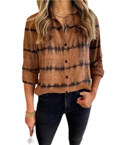 Camisa feminina Abeaicoc com manga comprida e botões, Coffee, US 3X-Large
