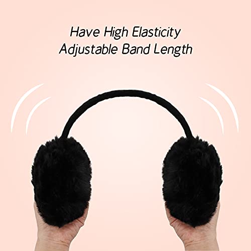 Poximi Women Winter Earmuffs Girl Ski Adjustable Ear Covers For Kid Cute Bow Ear Warmer Outdoor Earmuff Fleece Lining (C-Black, One Size) #TOP2