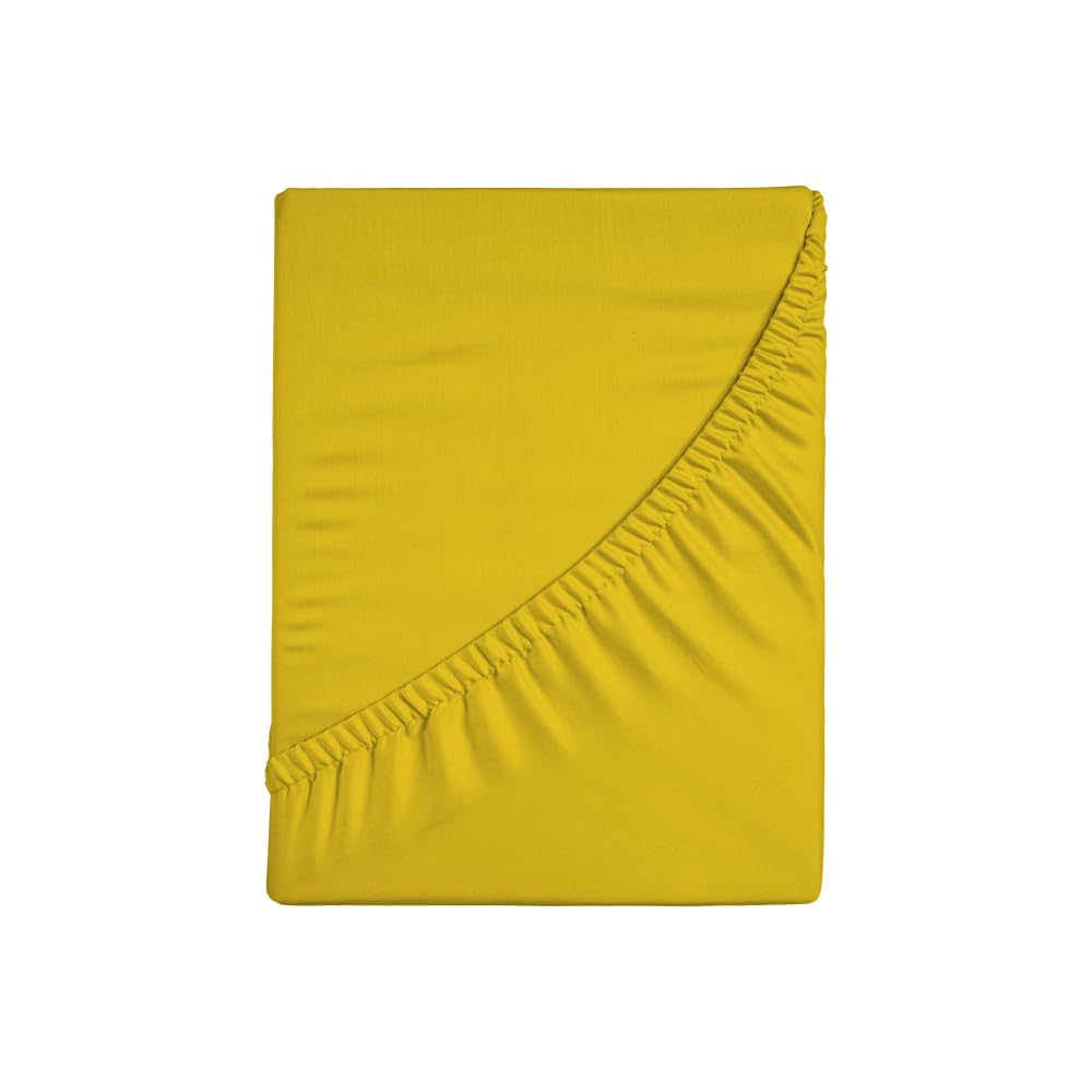 Zer0bed, Lenzuolo Sotto con Angoli Matrimoniale Tinta Unita 100% Cotone ANGOLO MAXI 30CM, 2 Piazze, Giallo, 180x200