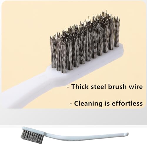 Image of 6 Pack Stainless Steel Wire Brushes Set - Heavy-Duty Rust Removal for Industrial Equipment, Stubborn Grime in Kitchen Ovens, Walnut Carving Gaps (17cm White Handle, Reinforced Bristles)