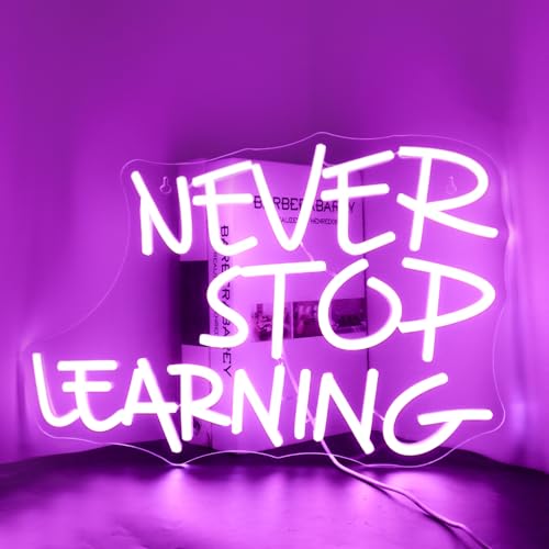 Image of Looklight Never Stop Learning Neon Sign,Purple LED Wall Neon Light,Letters Neon Light Sign for Wall Decor,USB Light Up Signs for Home Offices,Study Rooms,Classrooms,Libraries,Creative Workspaces