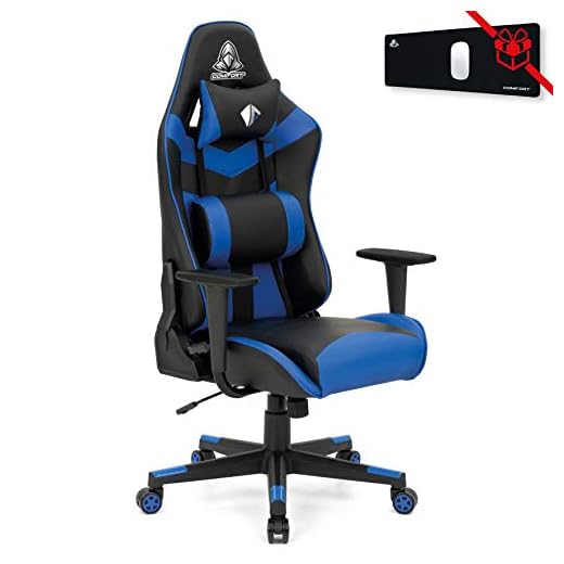 COMIFORT Gaming Stol med 155º lutning och gungande ryggstöd - Spelstolar Ergonomisk med T-stöd, Gaming Stol Billig skum med hög densitet, två cervikal- och lumbalkuddar - Daytona Blå Färg