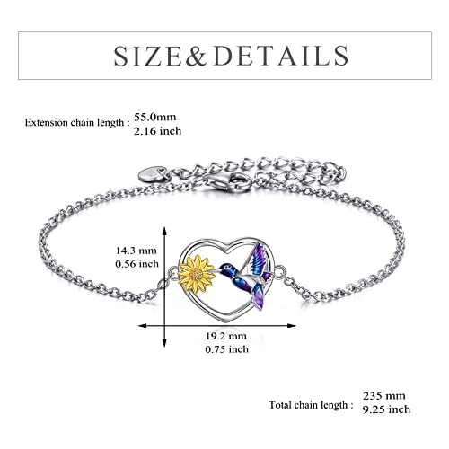 YFN Hummingbird Bracelet Gifts for Women Sterling Silver Bird Sunflower Bracelet Jewelry for Women Mom Daughter Wife4