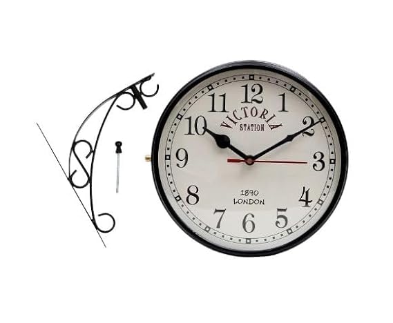 Image of Double-Sided Wall Clock | Trending Design | Classic Hanging Bracket Clock for Home & Cafe Decor (6 inch White Dial)