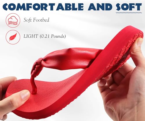 KuaiLu Womens Flip Flops Comfort Arch Support Yoga Mat Cushion Orthotic Thong Sandals Fashion Leather Slip On Summer Beach Walking Slides Outdoor Plantar Fasciitis Recovery Shoes Red 5 - Image 4