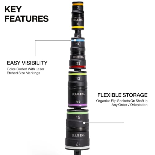 Klein Tools 32934M Impact Driver, 8-in-1 Metric Socket Set, 4 Flip Sockets with 7, 8, 10, 12, 13, 14, 15 and 17mm Nut Driver Sizes, Impact Rated 6-1/2-Inch Shaft by KLEIN TOOLS - Image 3