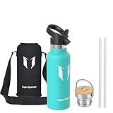 Super Sparrow Stainless Steel Vacuum Insulated Water Bottle - Double Wall Design - Standard Mouth - 500ml - Non-Toxic BPA Free - Ideal as Sports Bottle - 2 Lids (Mint)