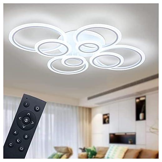 Shine LUEST Modern LED Ceiling Light, Dimmable LED Chandelier Flush Mount Ceiling Lights, Remote Control Acrylic Ring Ceiling Lamp Fixture for Living Room Dining Room Bedroom (White, 8 Rings)