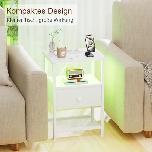 AMHANCIBLE Nachttisch, Beistelltisch mit Ladestation und LED-Leuchten – Ansicht 4