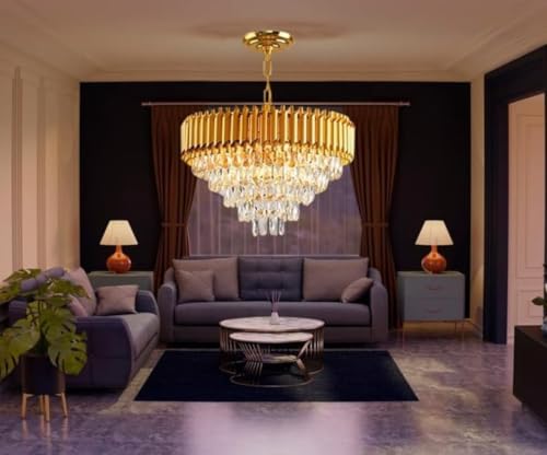 Image of Lyse Decor Chandelier for Living Room Modern Ceiling Light Jhumar for Hall Light for Living Room and Hall Round Jhoomer Show Lights for Home Decoration Ceiling (Golden 500 mm)