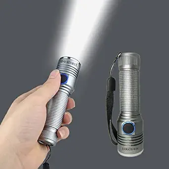 RENMAX Pocket Torch Light Focus Adjust Waterproof Rechargeable 3-Modes 2200Mah Led Flash Metal Body- 1Pc, 5000 Lumen