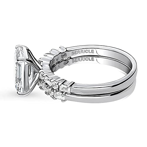 BERRICLE Sterling Silver Vintage Inspired Art Deco Wedding Engagement Rings 2.1 Carat Cubic Zirconia CZ Solitaire Ring Set for Women, Rhodium Plated3