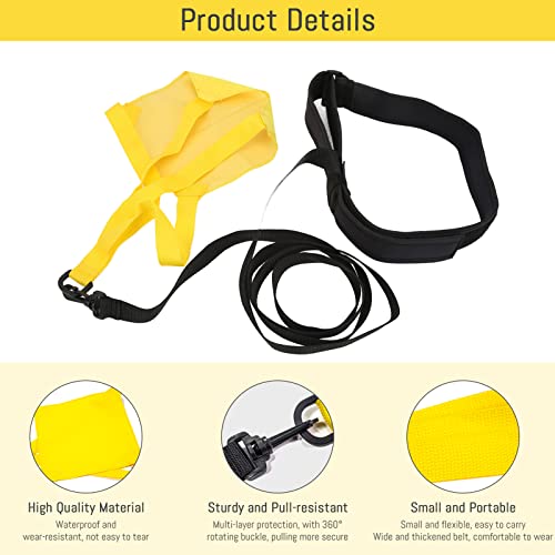 Swim Tether, Swimming Resistance Belt, Swimming Parachute for Speed Training, Swim Resistance Belt Swimming Strength Training Belt for Children Adults with 360° Rotating Quick Release Buckle