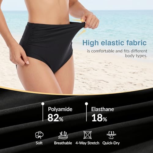 Image of American Trends Women's High Waisted Bikini Bottoms Swimming Suits Tummy Control Bathing Suits
