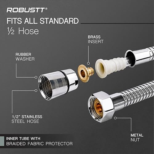 Image of Robustt Health Faucet for Toilet ABS Jet Spray Gun (White) with 1.2 m Premium 304 Stainless Steel Hose & Wall Holder | One-Press Water Control, Anti-Rust Body, Leak-Proof | for Bathroom and Cleaning