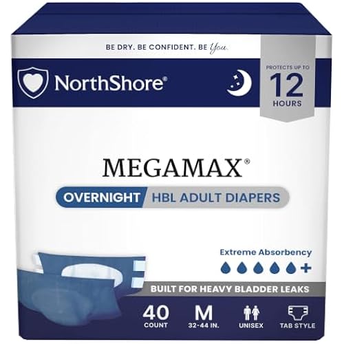 NorthShore MegaMax HBL Adult Diapers with Tabs, Blue, Medium, 40 Count
