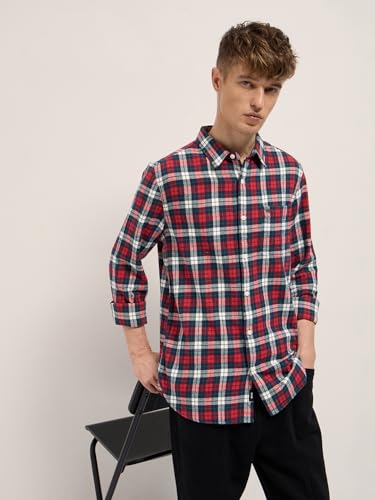 Image of THE BEAR HOUSE Men's Multi-Color Slim Fit Flannel Tartan Check Cotton Casual Shirt