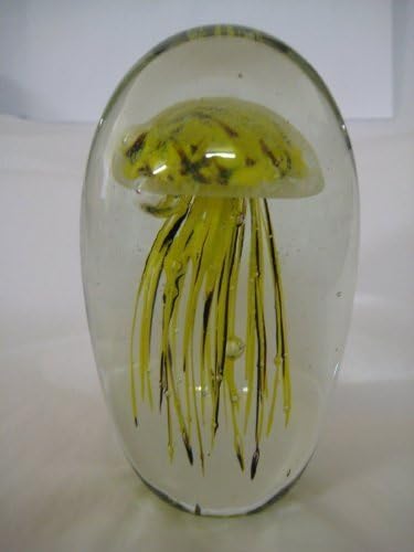 Glass Jellyfish Paperweight Yellow Color 4.25 (Glow in Dark) - Jelly Fish Paper Weight by JELLYFISH