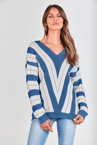 PRETTYGARDEN Sweaters for Women 2025 Long Sleeve Striped Knitted V Neck Pullover Jumper Tops Fall Outfits Fashion Clothing