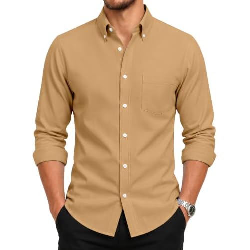 Men's Oxford Dress Shirts Long Sleeve Wrinkle-Resistant Button Down Shirt Business Casual Regular Fit with Pocket