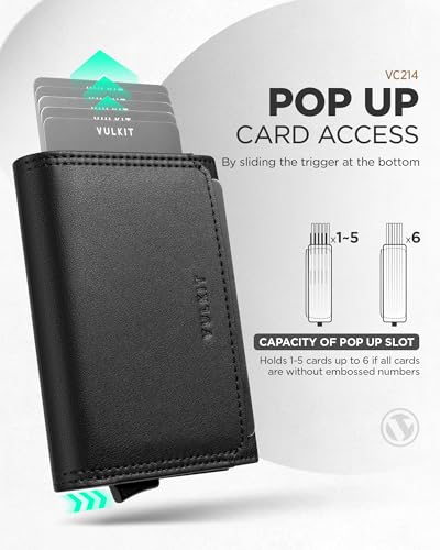 VULKIT Mens Minimalist Wallet RFID Blocking with Pop-Up Card Holder, ID Window and Cash/Bills Slot, Gift Box Packed, Black2