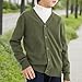 CUNYI Boys' Button-up Cardigan with Elbow Patches V-Neck Cotton Knit Sweater Casual Outerwear, Green, 130