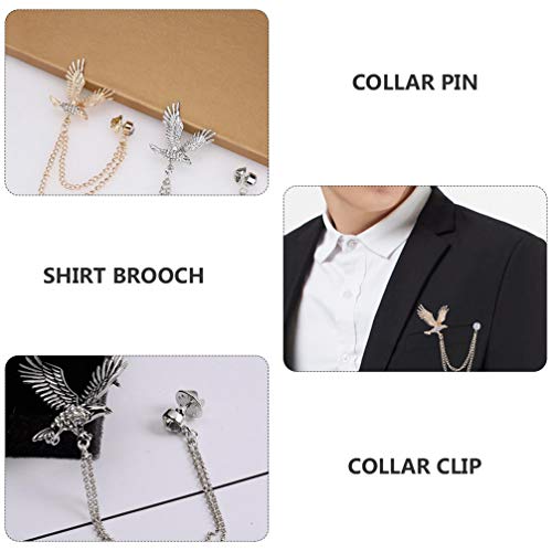 Amosfun 2Pcs Mens Águia Broche Pin Lapel Emblema Pendurado Cadeias Colarinho Broches Pin para O Tern