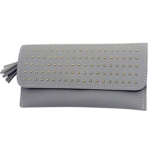 HLIYY Portefeuille clouté vintage Femme Pochette Porte-Cartes avec PU Cuir Doux Grande Taille Filles Portefeuille Longue Porte-Monnaie à glissière Grande Capacité Cover