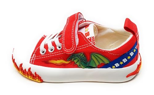 Bull Boys Zapatos de tela con puntera de goma Dragon 3, cierre de velcro, color rojo, tema dragón, rojo, 29 EU