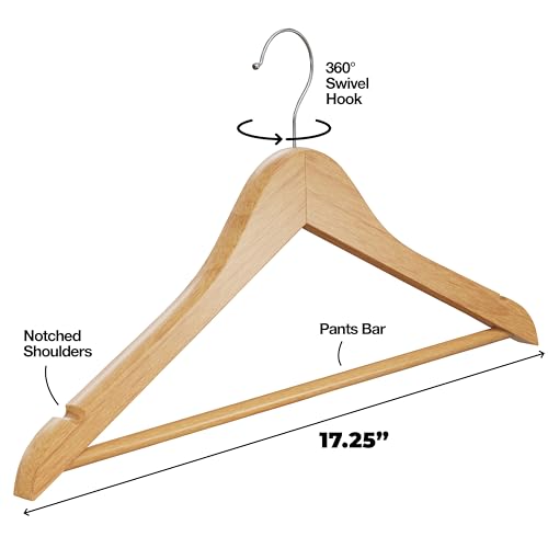 Home-It-Wooden-Hangers-30-Pack-Natural-Wood-Durable-Heavy-Duty-Coat-Hangers-Non-Slip-for-Jacket-Shirt-Pants-and-Suit-Premium-Solid-Clothes-Hangers-for-Closet-with-Chrome-Swivel-Hook