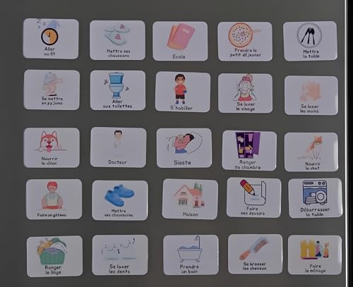 SIMAO TOYS Pictogrammes Magnétiques pour Enfants, 30 Pièces en Français, Aimants Éducatifs 4x5,5 cm, Planificateur de Routine Quotidienne, Organisation Hebdomadaire pour autistes, tdah, neuroatypiques