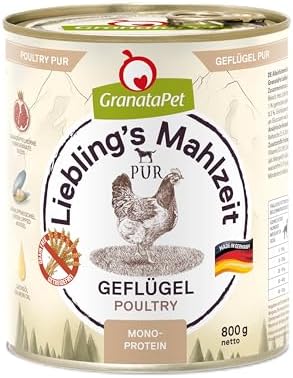 GranataPet Liebling's Mahlzeit PUR Geflügel, Monoprotein, 6 x 800g | Alleinfuttermittel, Getreidefrei, Ohne Zuckerzusatz, Lachsöl & Grünlippmuschel, Made in Germany