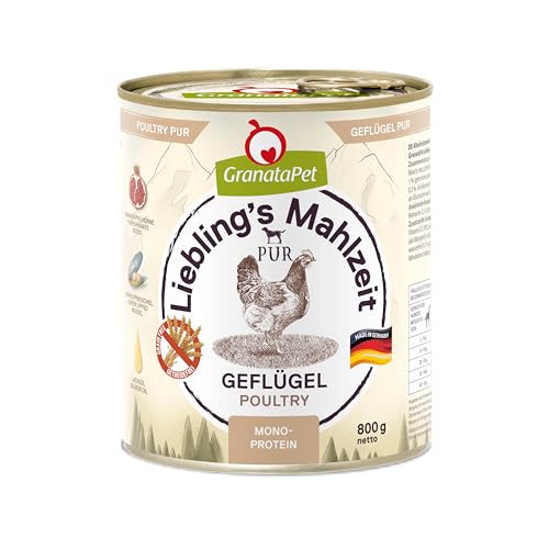 GranataPet Liebling's Mahlzeit Geflügel PUR, Nassfutter für Hunde, Hundefutter ohne Getreide & Zuckerzusätze, Alleinfuttermittel mit hohem Fleischanteil & hochwertigen Ölen, 6 x 800 g