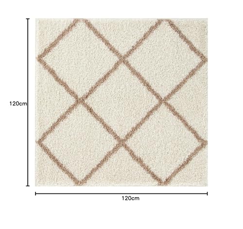 THE RUGS Shaggy Rug, Modern Moroccan Design Rugs for Living Room Bedroom, Hallway, 3 cm Thick Area Rugs, (Diamond Ivory/Beige - Image 2