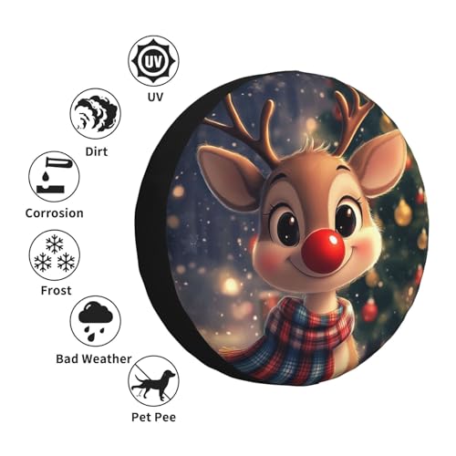 Image of Christmas Reindeer Spare Tire Cover Winter Weatherproof Universal Wheel Protectors Christmas New Year Wheel Covers for Rv Camper Travel Trailer SUV Truck 15 Inch Holiday Xmas Decor