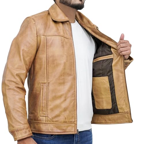 Vintage Leather Jacket Mens - Real Lambskin Classic Turn Down Collar Leather Jackets For Men4