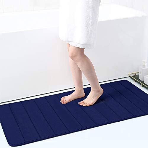 Buganda Memory Foam Soft Bath Mats - Non Slip Absorbent Bathroom Rugs Rubber Back Runner Mat for Bathroom Floors 24  x 47 , Navy Blue