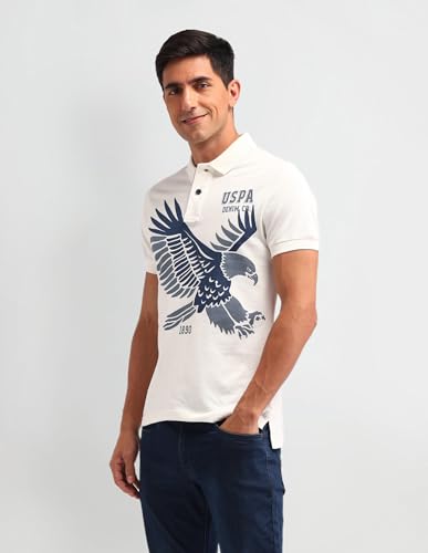 Image of U.S. Polo ASSN. Brand Printed Slim Fit Polo T Shirts for Men - 100% Cotton, Half Sleeves Mens Tshirt