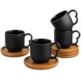 Jogo 4 Xicaras De Café Porcelana com Pires Bambu 90ml Oásis (Preto)