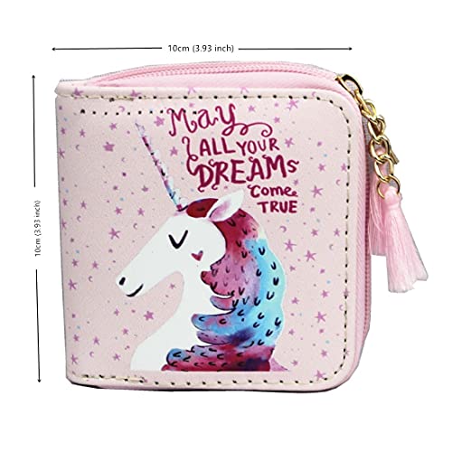 timlee Cute Rainbow Unicorn Design Short Wallets Women Pink Unicorn Wallet For Girls Kids Girls Christmas Gift(Unicorn Pink D)2
