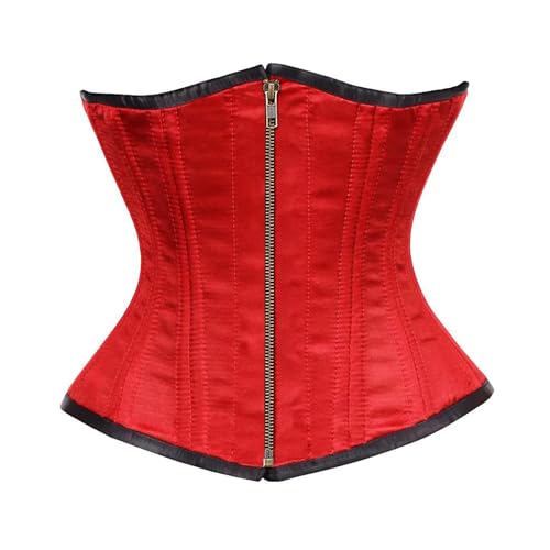 CorsetStreet Women's Red Satin Double Bone Front Zipper Gothic