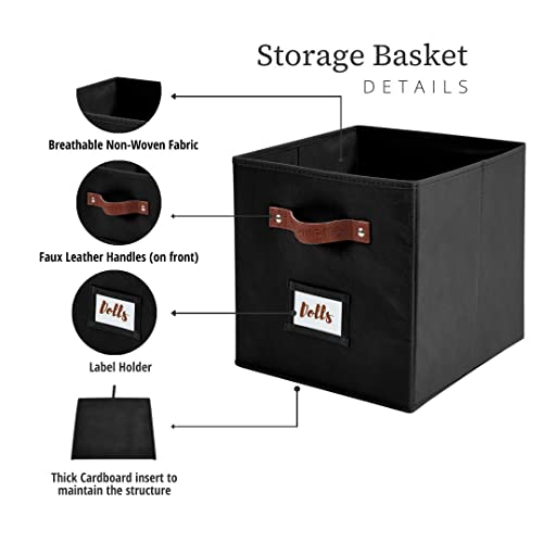 Decomomo 13 Inch Cube Storage Bins | Cube Organizer Bins With Label Holders, Fabric Storage Cubes For Shelves Closet Toys Clothes (13" / 6Pcs, Black) #TOP3